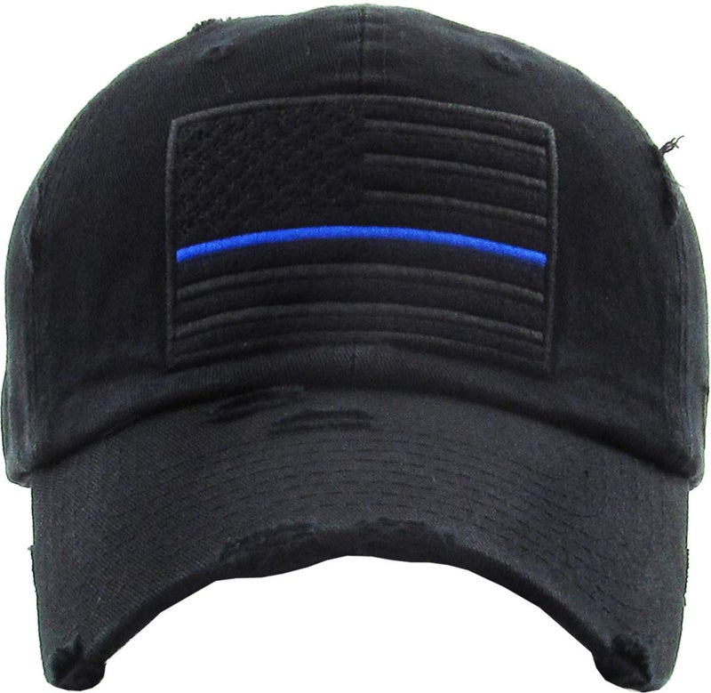 KBETHOS KBVT-209 BLK (Blue LINE) Tactical Operator with USA Flag Patch US Army Military Baseball Cap Adjustable - Image 2